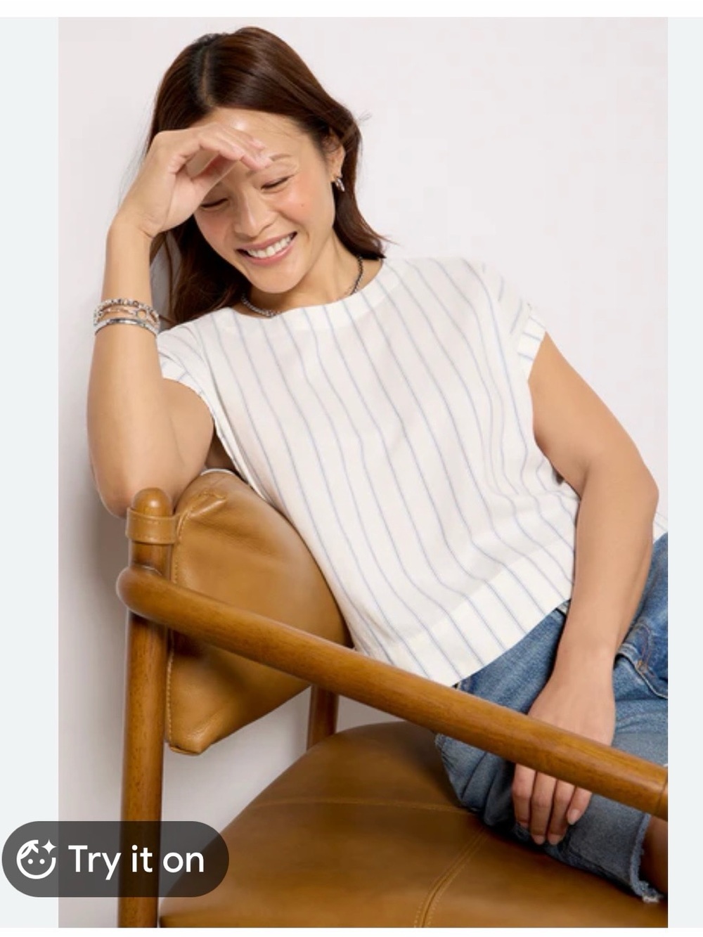 Cloth & Stone; Anthropolgie White and Blue Striped relaxed Cotton Boxy Top XL - Picture 2 of 13